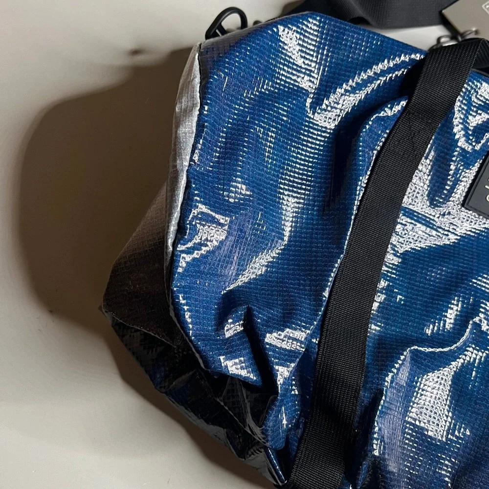 Rareform California Light Duffle Bag Repurposed Billboard Vinyl Blue White NEW